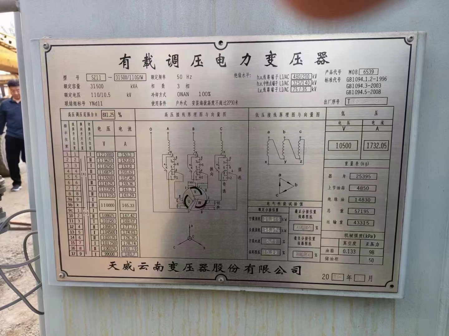 售有载调压变压器：1台，型号：SZ11-31500/110-10.5KV，欲购从速、淘宝热线：18921285777.李。